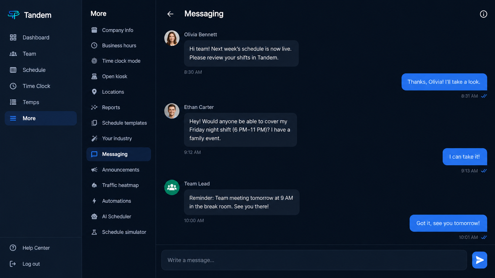 Tandem messaging